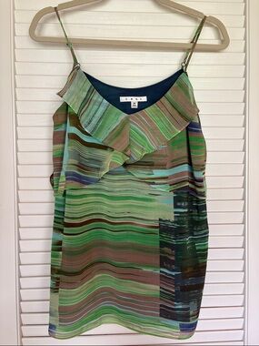 CAbi Green Multi-Stripe Ruffle Cami Top